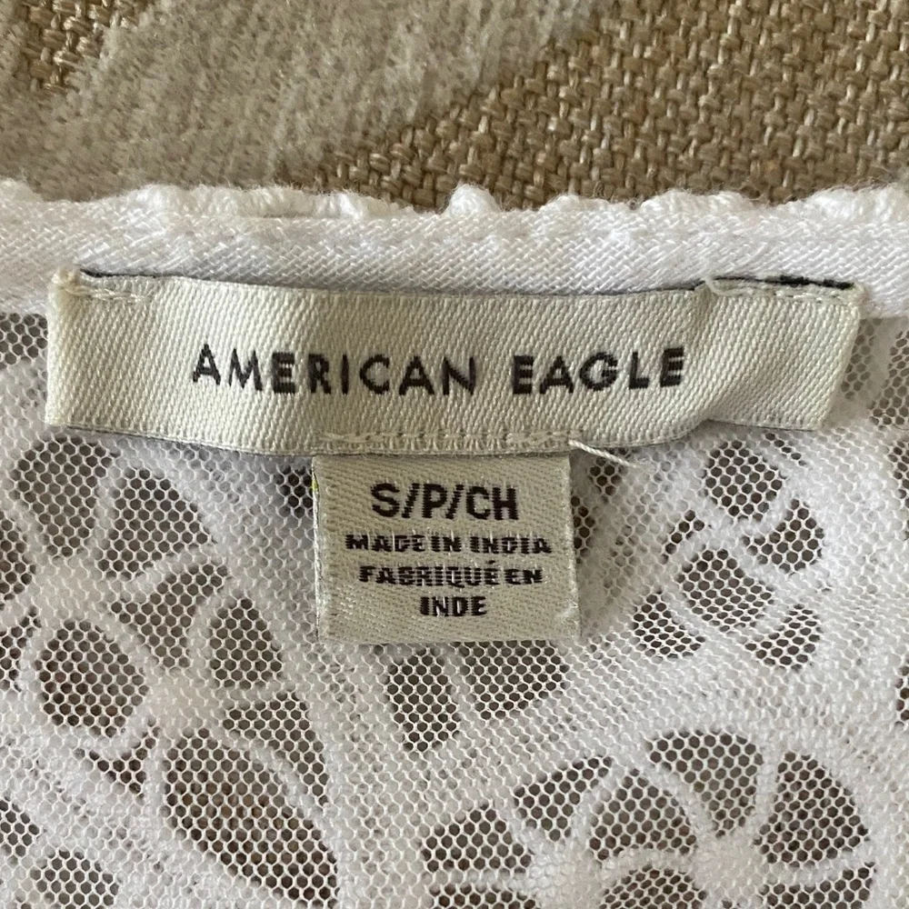 American Eagle White Lace Tie Front Shrug Boho Cropped Cardigan Small - Picture 6 of 10